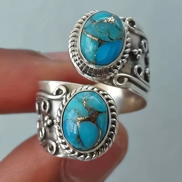 Anthropologie Jewelry - Vintage Turquoise Stone Silver Boho Style Ring